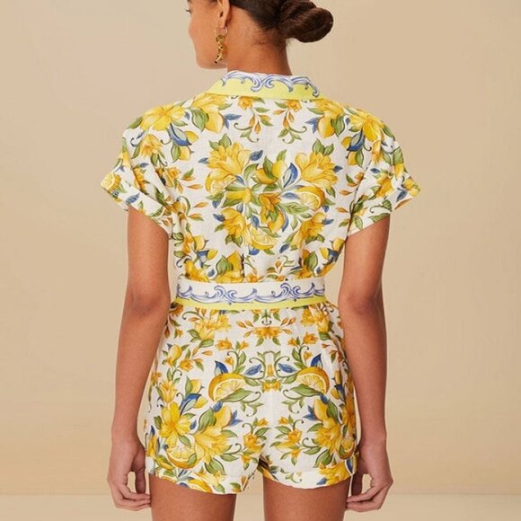 Farm Rio Sicily Scarf Euroflax Premium Linen Romper Short Sleeve Size XL Ivory - Picture 2 of 4